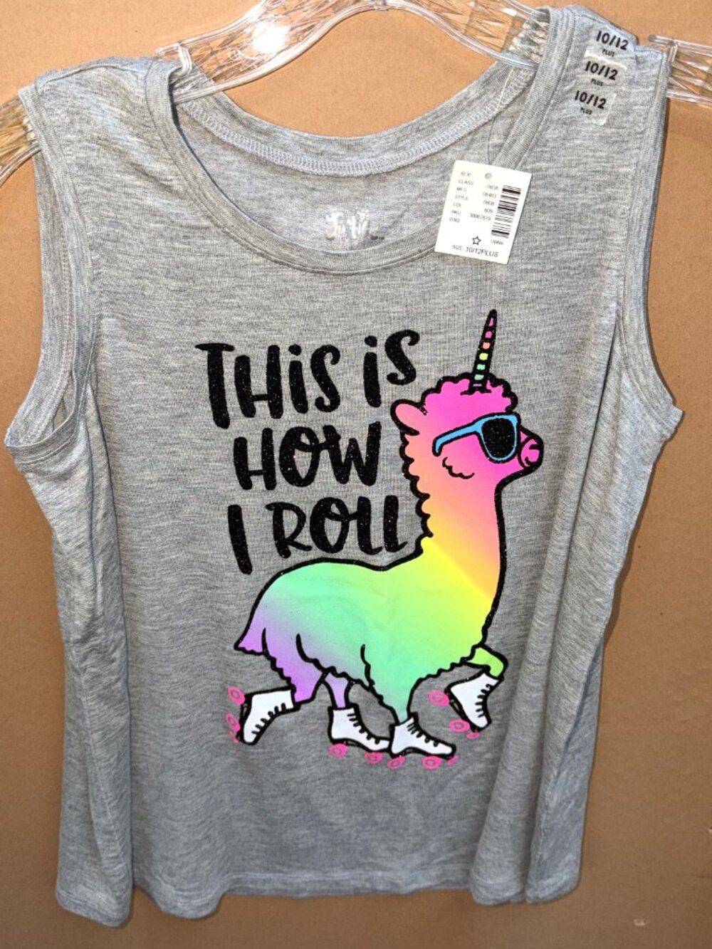 NWT Girls Justice Tank Top "THIS IS HOW I ROLL" Llamacorn on Skates 10/12 Plus